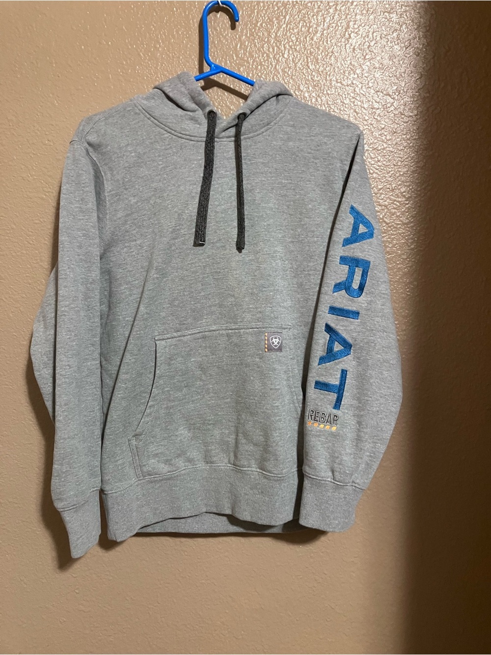 Ariat Gray Crewneck Hoodie with Blue Sleeve Logo